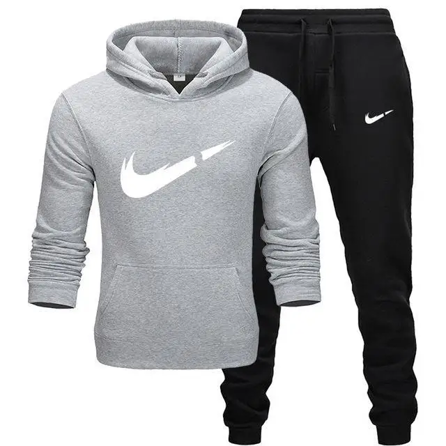New Fashion Hoodies Men Sport suit Sweatshirt+Sweatpants Suits Casual Long Sleeve Pullover Hoodie clothing - Цвет: gray-black-B
