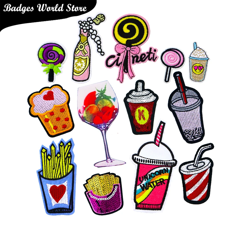 Cartoon Decorative Patch Lollipop Drink Food icon Embroidered Applique Patches For DIY Iron on Badges Stickers the clothes | Дом и сад
