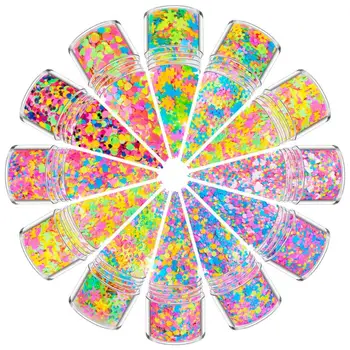 

12 Colors Eye Hair Nail Epoxy Resin Festival Chunky Hexagons Sequins Mixed Holographic Makeup Chunky Glitter Face Body