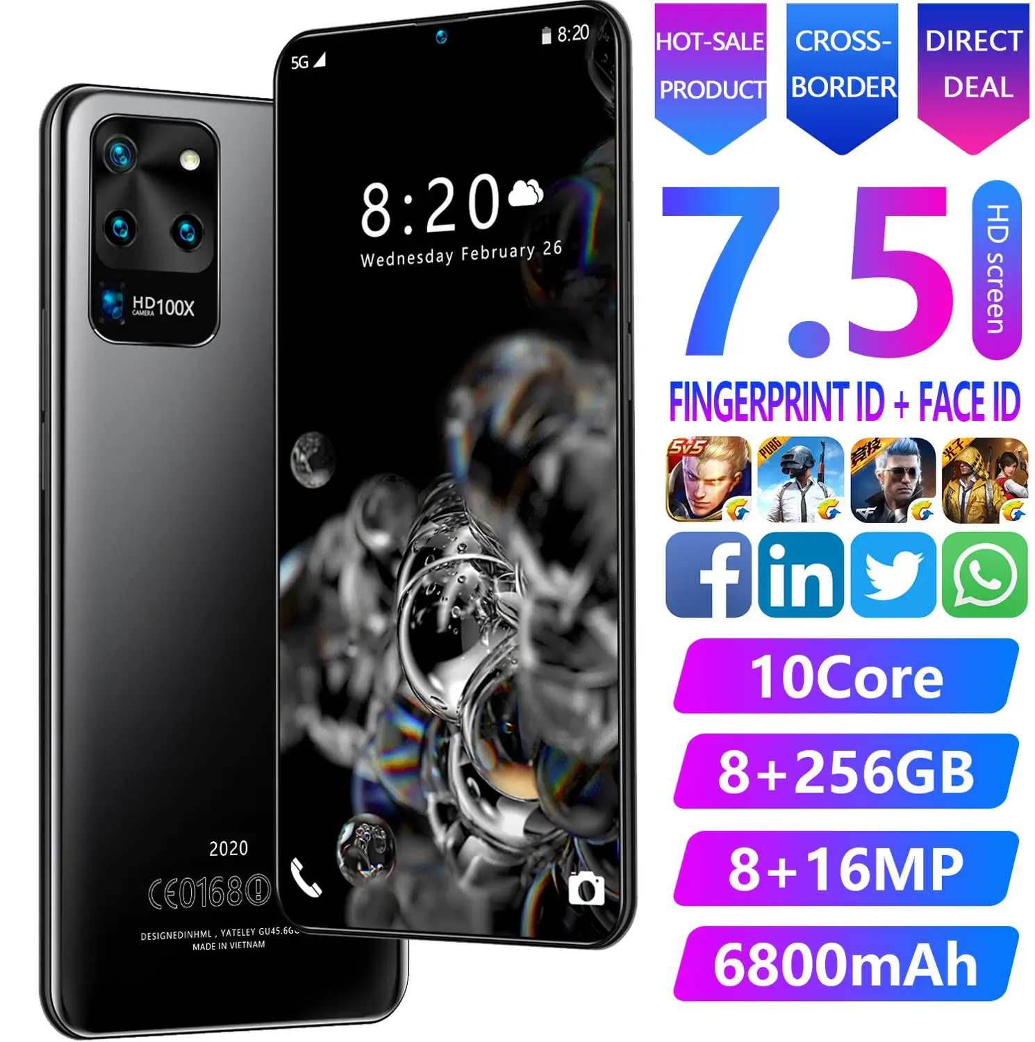 Galay S20 5G сети Android 10 8 Гб Оперативная память 128 Встроенная Octa Core 4 Камера