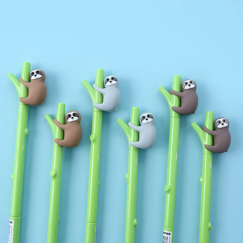 

3pcs Tree Sloth Cartoon Pen 0.5mm Black Color Ink Gel Pens for Writing Green Branch Cute Animal Office School Supplies H6977
