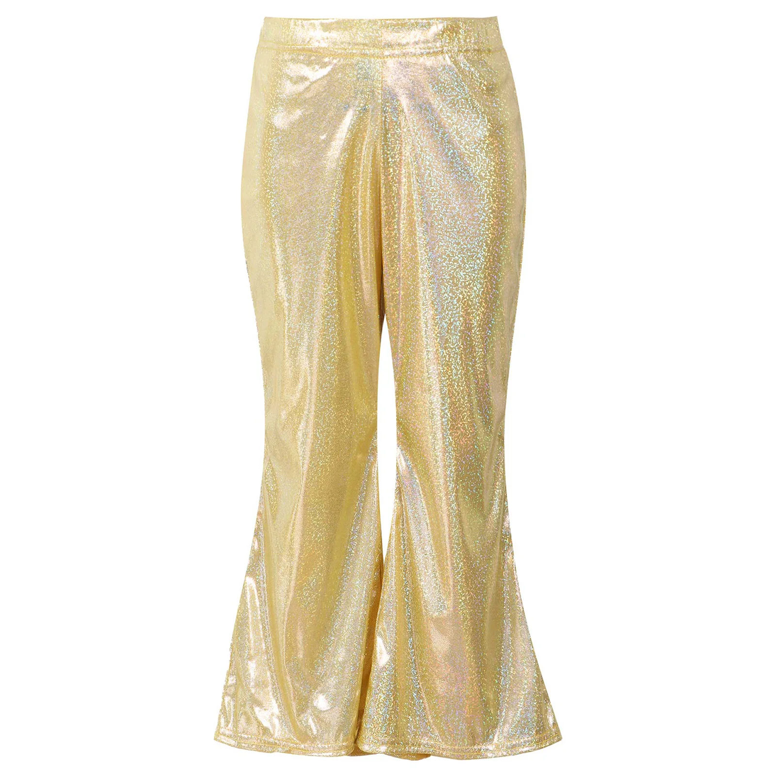 

Hip Hop Kids Pants Boys Girls Shiny Metallic Bronzing Cloth Flare Pants Elastic Waistband Wide Leg Long Pants For Dance Party