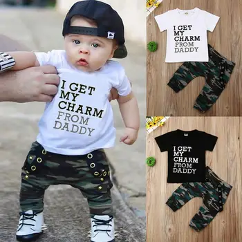 

Toddler Kids Baby Boys Letter Tops T-shirt Camo Pants Set 2PCS Clothes Outfits