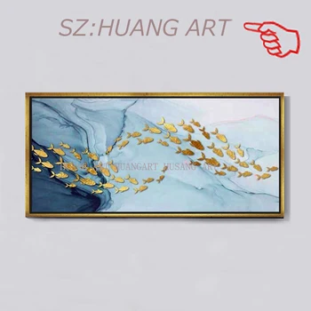 

100%Hand Drawn Goldfish Abstract Foil Design Oil Painting Canvas Wall Art Decoration Unframed Artwork Pieces For Living Room
