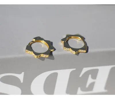 Серьги из стерлингового серебра 925 пробы, простой дизайн, модные геометрические серьги в форме шнурка, циркониевое кольцо для ушей, Пряжка для ушей, серебряные серьги для девушек - Окраска металла: 1 pair gold 9mm