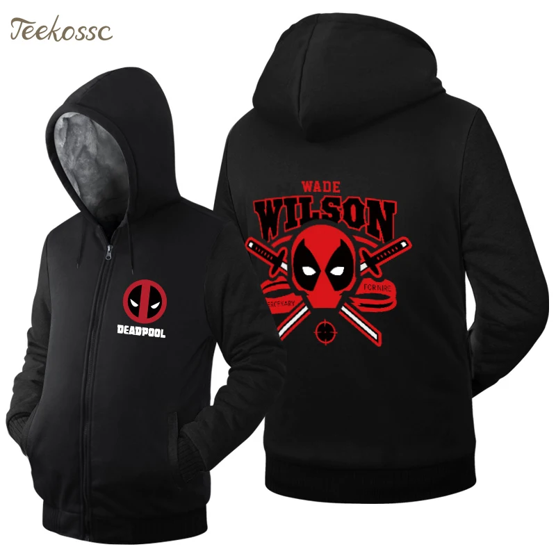 Мужская толстовка с капюшоном Deadpool, Зимняя Теплая Флисовая уличная одежда в стиле хип-хоп, толстовки на молнии, толстовки, пальто для мужчин