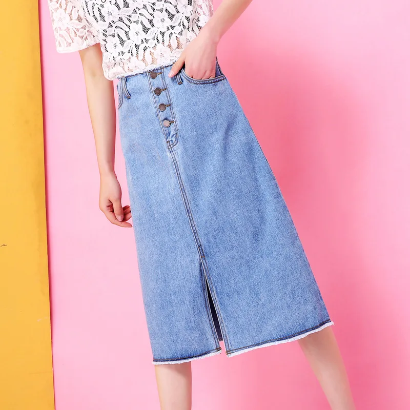 

Single Breasted Fur Trim Slit Sheath A- line Students Half-length Skirt
