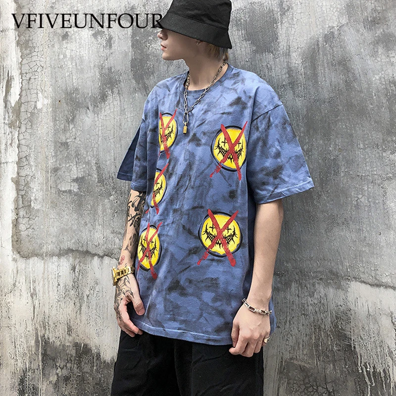 

VFIVEUNFOUR Hip Hop Tie Dye Faces Print Tshirts Oversized Hip Hop Hipster Short Sleeve Tees Tops Men Harajuku Fashion T-Shirts