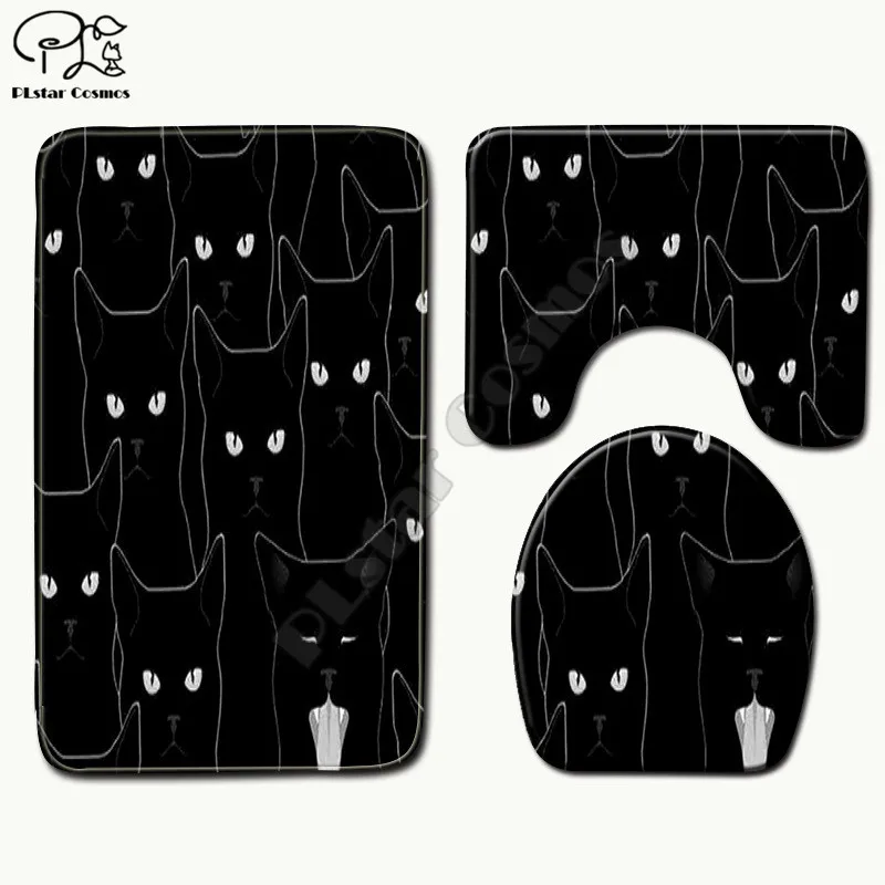 

Cartoon funny Cat pattern 3D printed Bathroom Pedestal Rug Lid Toilet Cover Bath Mat Set drop shipping style-3