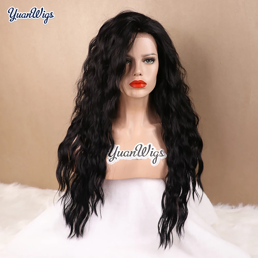 YuanWigs длинные волнистые Glueless кружева спереди синтетический парик термостойкие