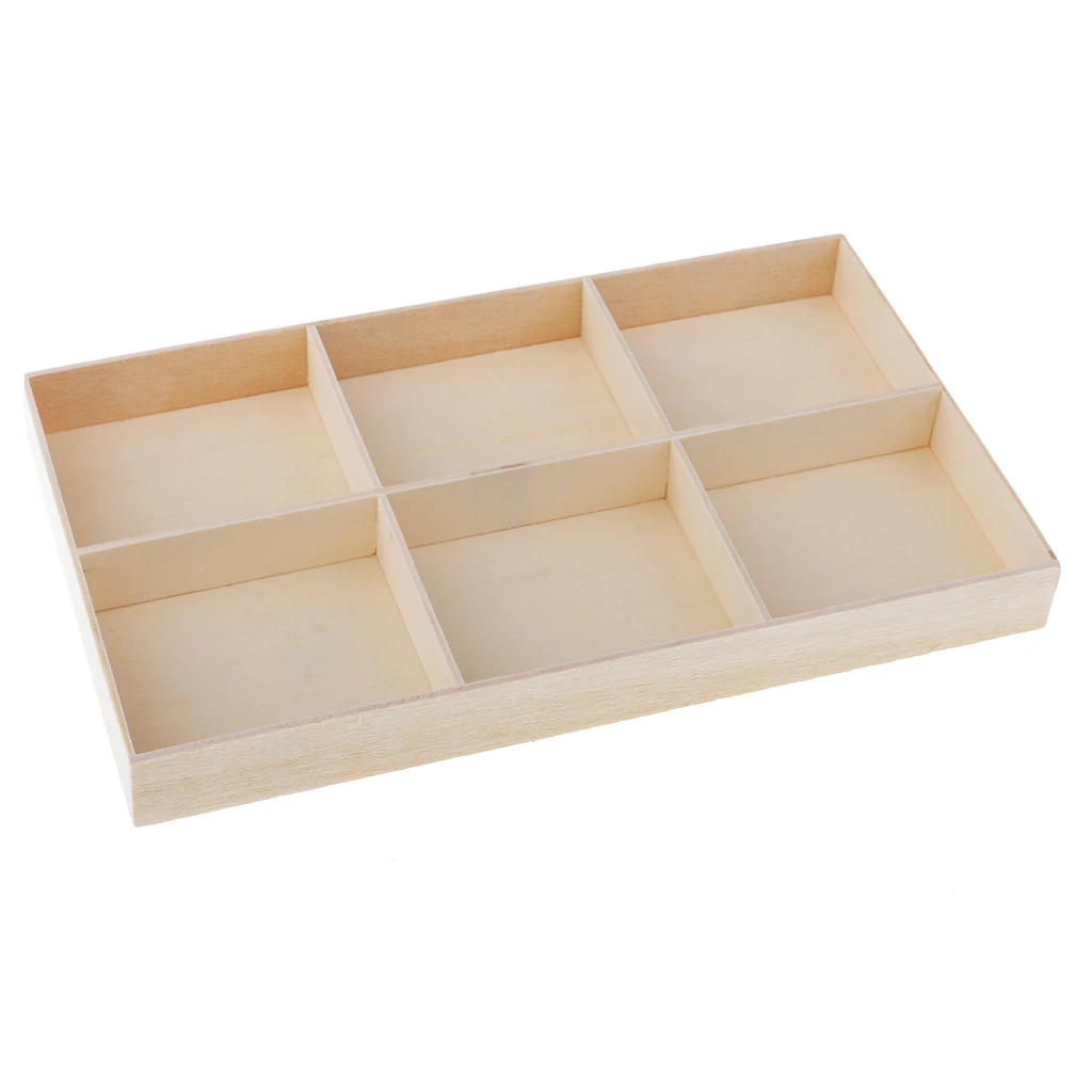 

Wood Storage Box Rectangle (6 Grid) for Bonsai, Planter, Pot, Jewelry, Make up Tools Display
