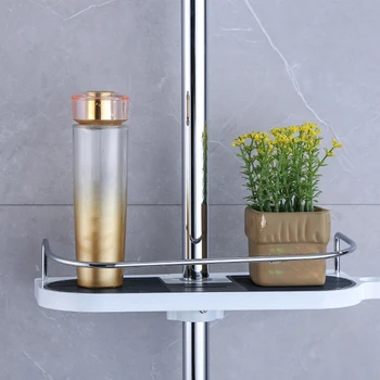 

Bathroom Pole Shower Storage Rack Holder Bathroom Organizer Bathroom Shelves for Shower Shampoo Single Tier Shower Head Holder