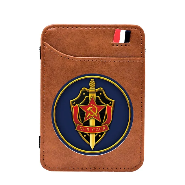 Cool FSB The Federal Security Service of the Russian Leather Card Holder Magic Wallet Fashion Men Women Short Purse BE505-Brown