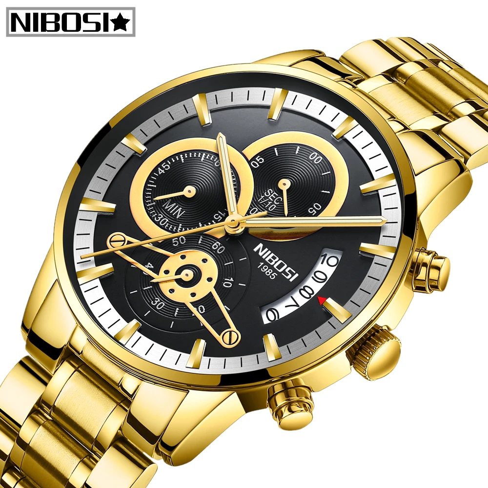 

Relogio Masculino NIBOSI Mens Watches Luxury Top Brand Gold Watch Men Automatic Date Watch Quartz Luminous Calendar Wristwatch