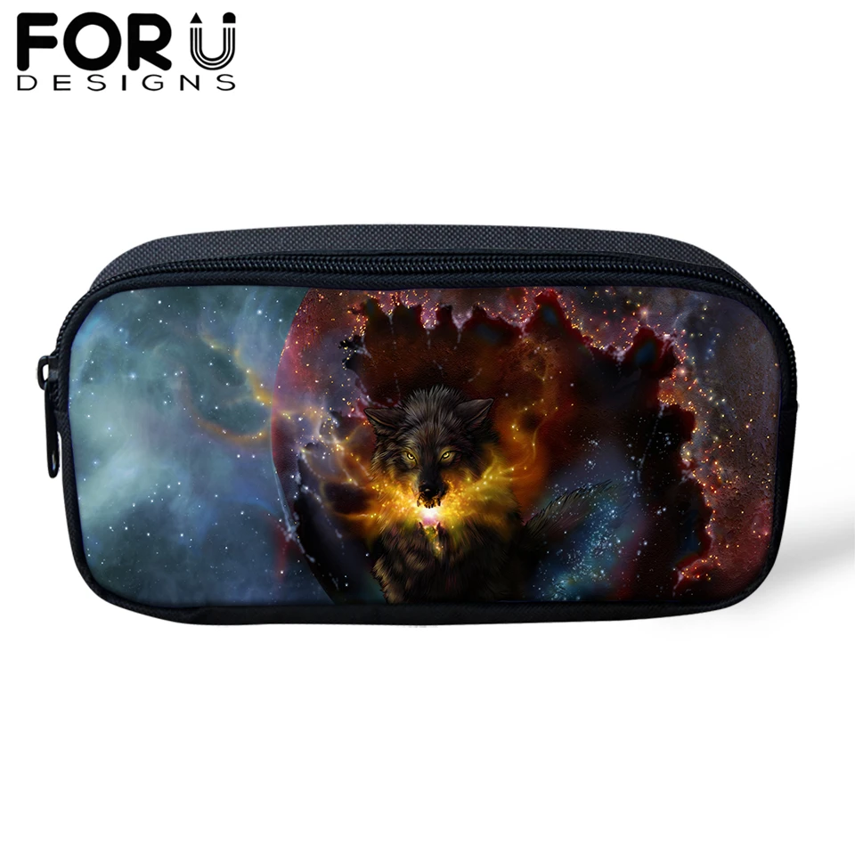 FORUDESIGNS/Сумка для карандашей пакет с рисунком волка из мультфильма для мальчика, Студенческая коробка для макияжа, дорожные кошельки, сумка для хранения канцелярских принадлежностей, защитный чехол