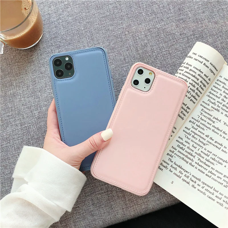

For iPhone X Phone Case PU Leather Solid Color Back Cover Coque For iPhone 8 7 Plus 11 Pro XR XS Max