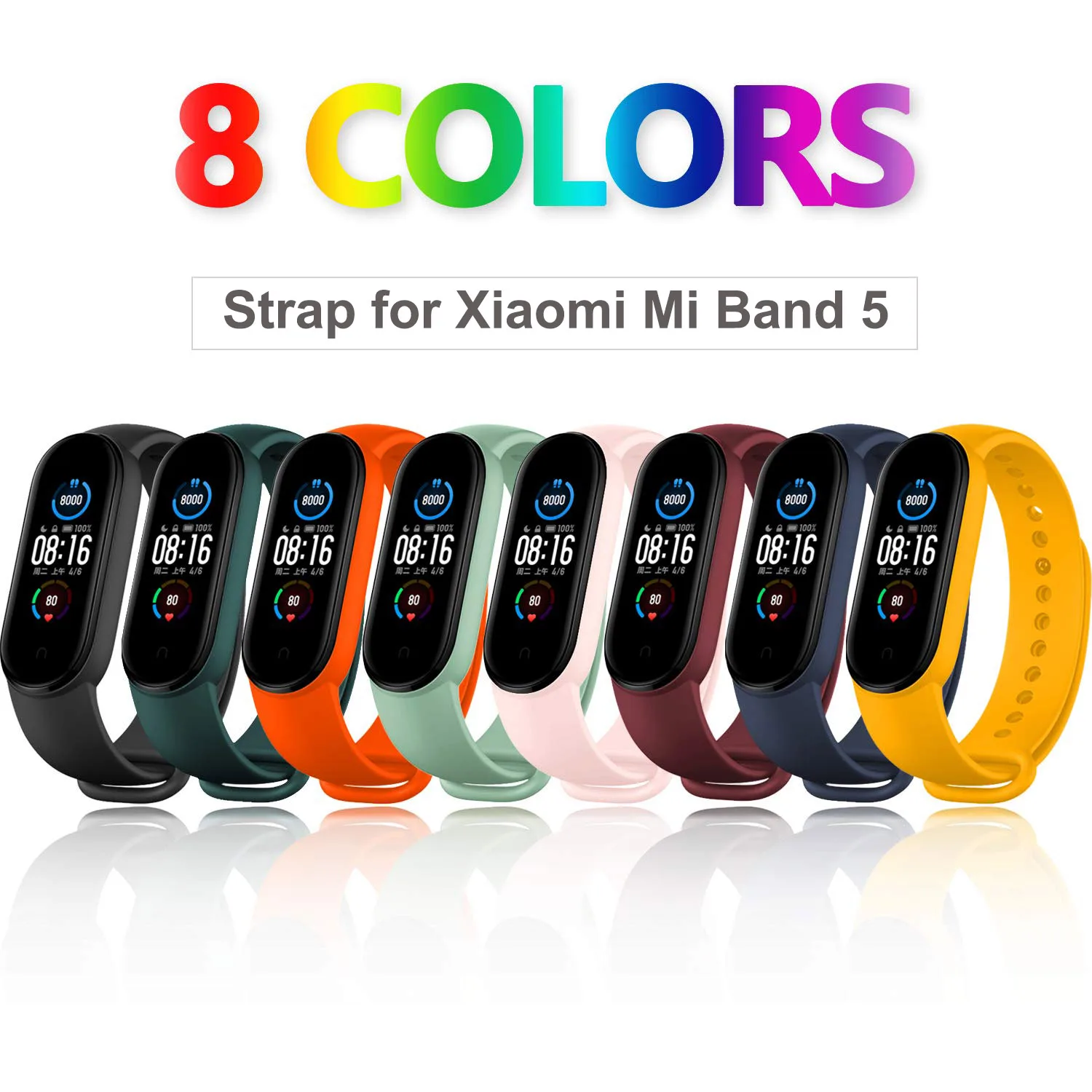 

Gosear 8PCS Wrist Strap for Xiaomi Mi Band 5 Smart Watch Sports Bracelet Smartwatch Watchband for Mi band 5 Miband 5 Wristband