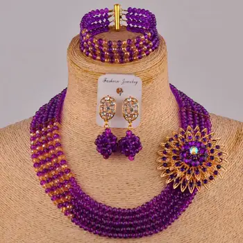 

purple and champagne gold ab african set crystal beads jewelry set nigerian wedding necklace jewelry sets 5JZ