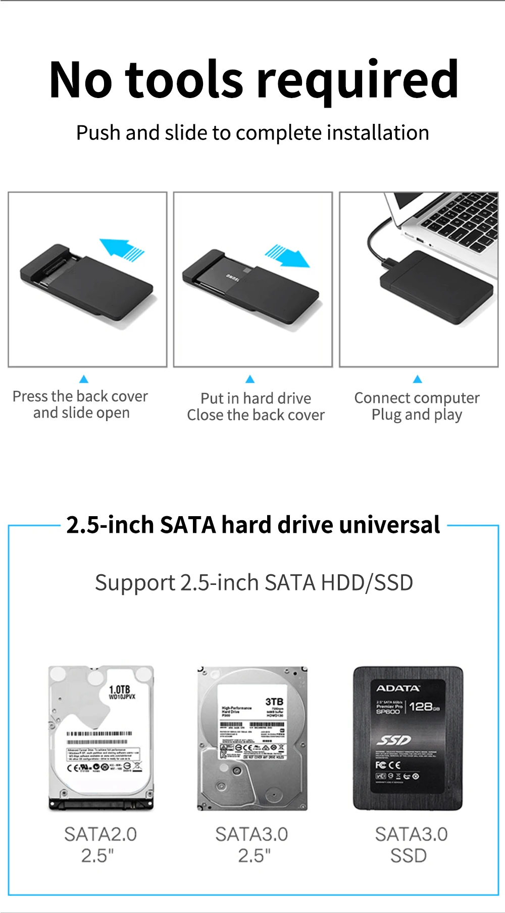 Hannord HDD чехол 2,5 SATA для USB 3,0 адаптер жесткий диск Корпус для SSD диск HDD коробка жесткий диск чехол HD внешний HDD корпус