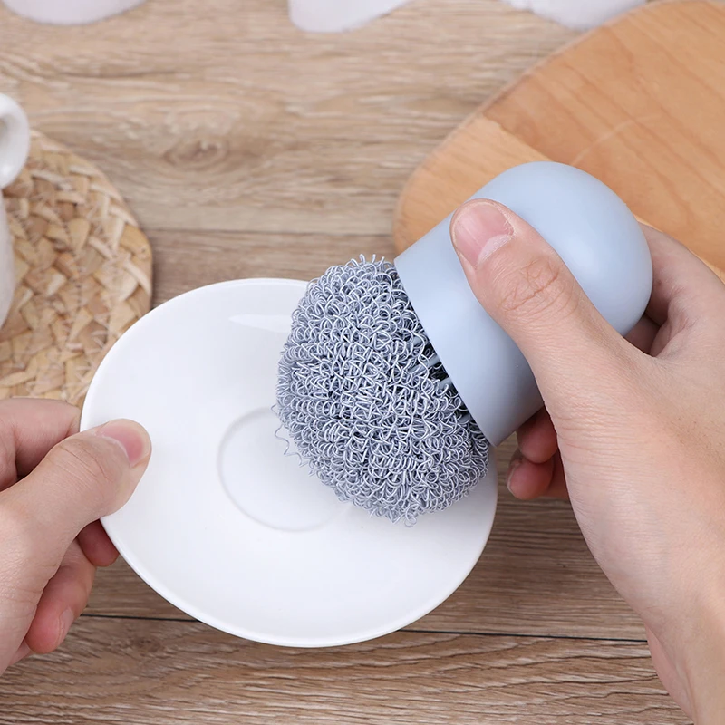 Household Kitchen Cleaning Brush with Handle Washing Pot Brush Kitchen Cleaning Brush Decontamination Cleaning Ball Pot Brush
