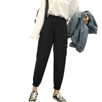 

Harajuku Spring Streetwear Ladies Pants Women Men Casual Solid Big Pocket Pants High Waist Loose Trousers pantalones mujer