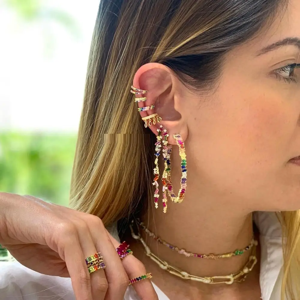 Skup Moda romantyczny długi cz spadek dynda kolczyk dla kobiet geometryczne rainbow pastel cz kolczyki