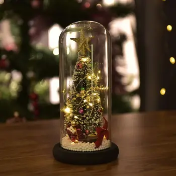 

Christmas Tree In Glass Dome With LED String Light Battery Operated Xmas Festive Indoor Room Ornaments Christmas