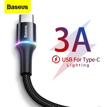 Baseus USB Type C Cable For Samsung S20 S10 Plus Xiaomi Fast Charging Wire Cord USB-C Charger Mobile Phone USBC Type-c Cable 3m