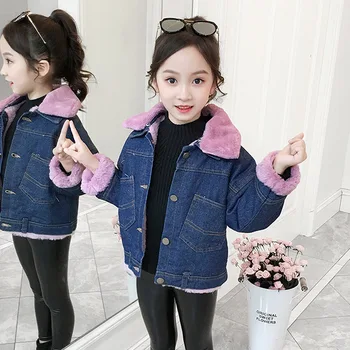 

2020 Jackets For Girls Kids Winter Clothes Girls Denim Jackets Fleece Inside Teenager Jackets Warm Outerwear Children's Clothing