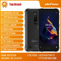 Ulefone – Smartphone Armor X8, téléphone portable robuste et étanche, Android 10, 4 go de RAM, 64 go de ROM, octa core, écran de 5.7 pouces, NFC, 4G LTE 