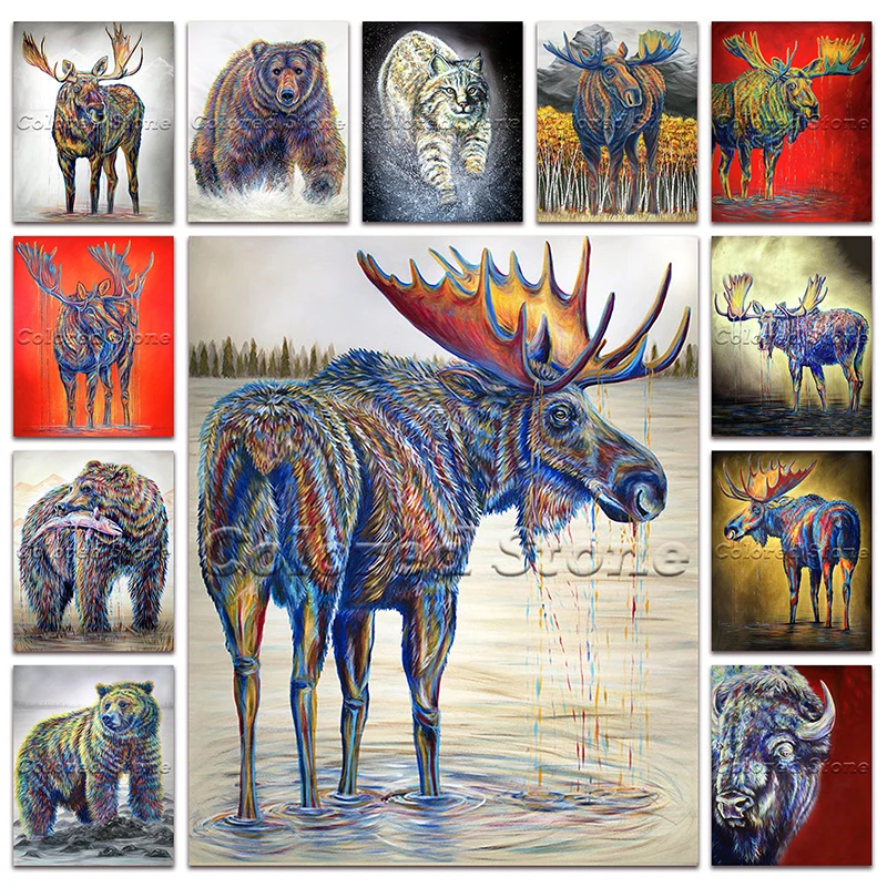 Полностью Квадратный бриллиант 5D Вышивка крестиком Животные Олень Медведь кошка