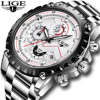 

LIGE Men Watches Top Luxury Brand Sport Watch Sliver Chronograph Quartz Man Wristwatches Stainless Steel Male Clock Reloj Hombre