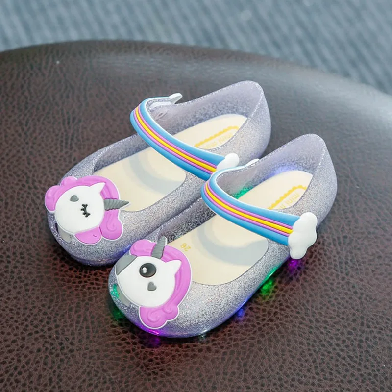 Infantil Baby Girls Unicorn Shoes Girls Kids Sandals Boys Slippers For Kids LED Flashing Light Powder Shoes Children Jelly Shoes