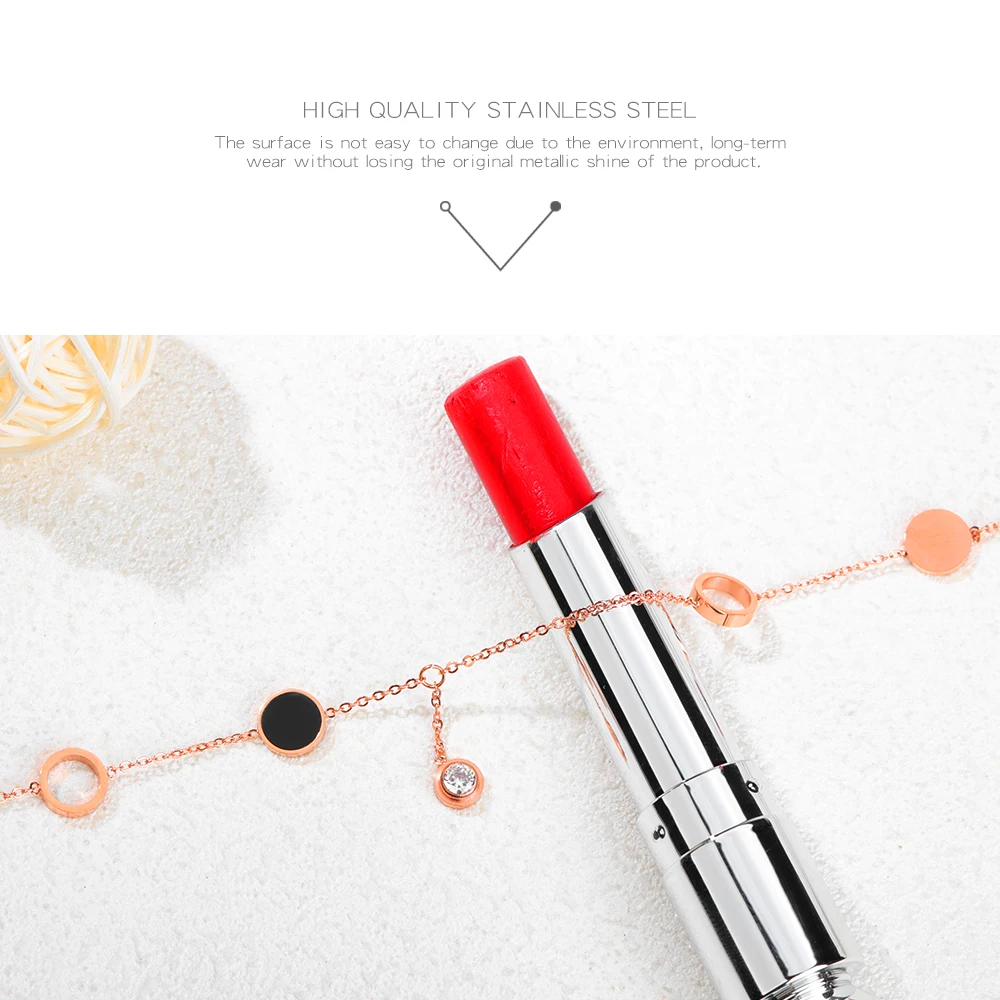 New Arrival Stainless Steel CZ Acrylic Rose Gold Color Circles Shape Pendant Bracelet Anklets On Leg Beach Foot Ankle Jewelry