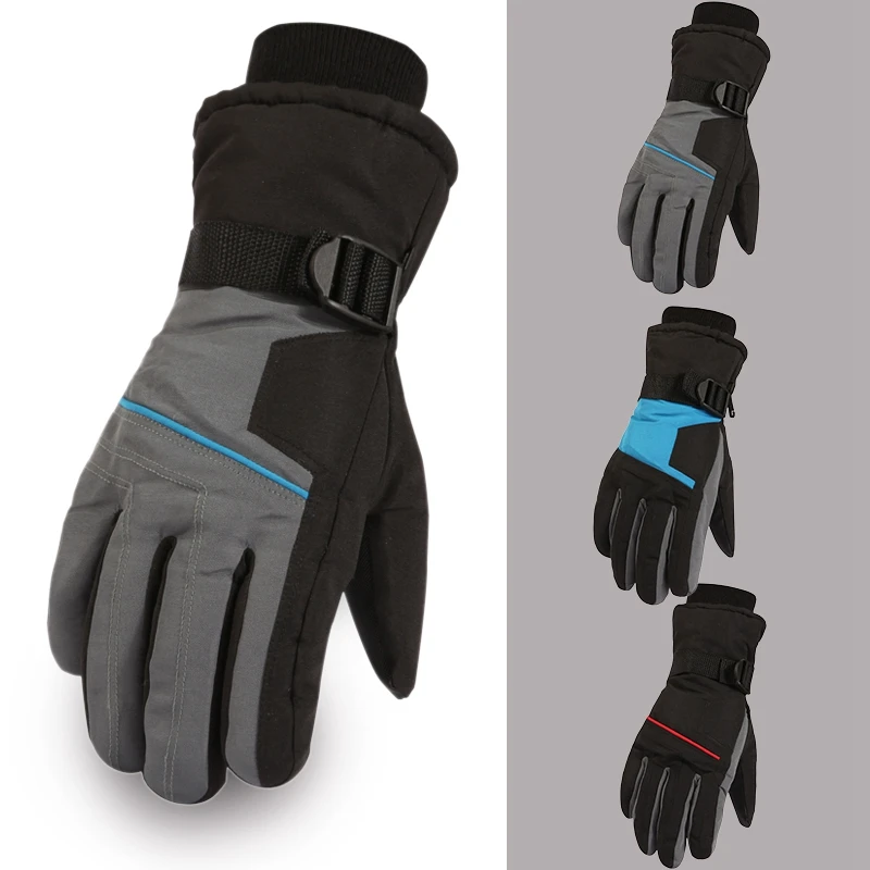 Очень толстые лыжные перчатки, зимние, для спорта на открытом воздухе, мужские, теплые, для снегохода, мотоцикла, водонепроницаемые, для сноуборда, серые