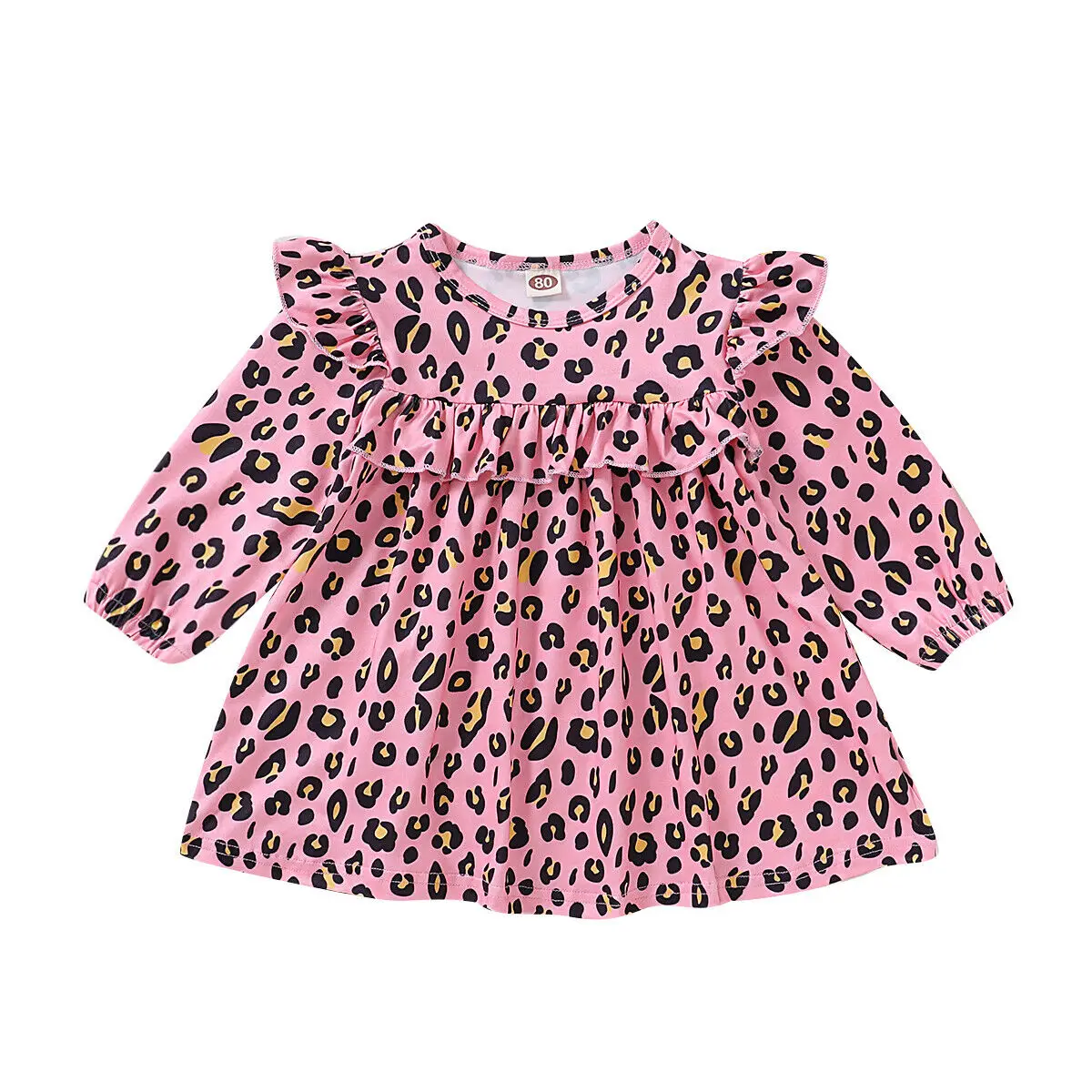 Cute Toddler Girl Princess Dress Long Sleeve Ruffles A-Line Leopard Print Flower Baby Clothes | Детская одежда и обувь
