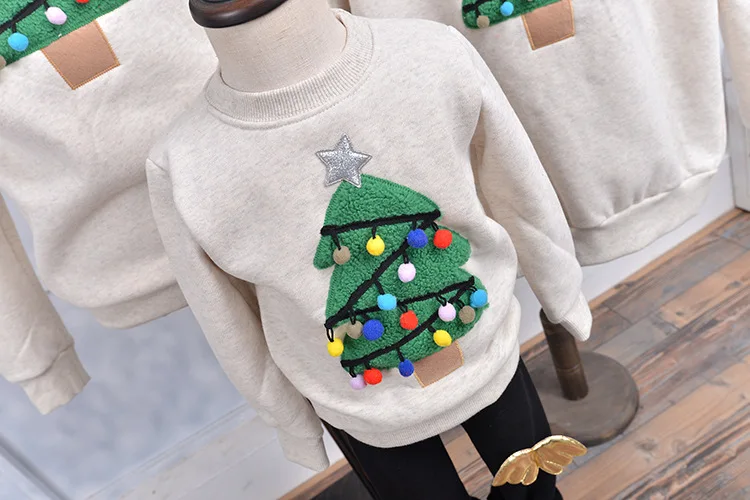 Christmas family couple parent-child sweater winter plus velvet round neck ball Christmas tree sweater class service custom