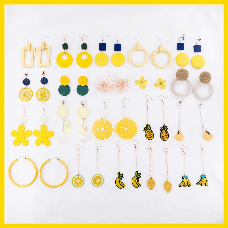 

Summer Korean Yellow Series Earrings Collection Fashion Personality Fruit Flower Geometry Jewelry for Girl Women's Accessories