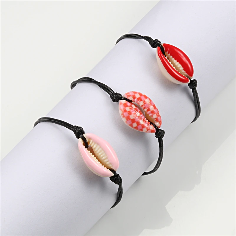 

Natural Shell Pendant Charm Bracelet Summer Beach Colorful Seashell Conch Beads Black Rope Chain Bracelet Bangle Friend Jewelry