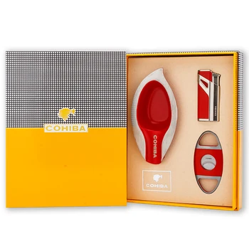 

Cohiba Metal Smoking Tool Cigar Cigar Suit Cutter 3 Jet Flame Cigar Cigarette Lighter With Punch Professional Set Windproof