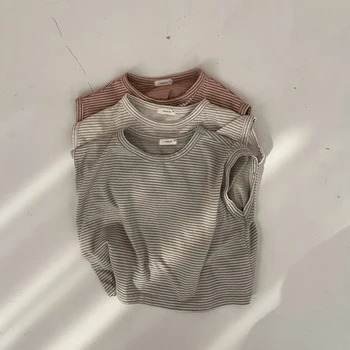 

2020 Summer New Baby Boys T Shirts Striped Sleeveless Vest Tops Cotton Toddlers Kids Tees Girls Clothes Children T-shirt