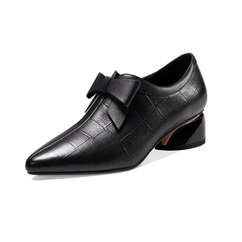 

4cm med Heels Genuine Leather women pumps poined Toe Shoes Woman Spring Summer Brand Office Pumps Shoes