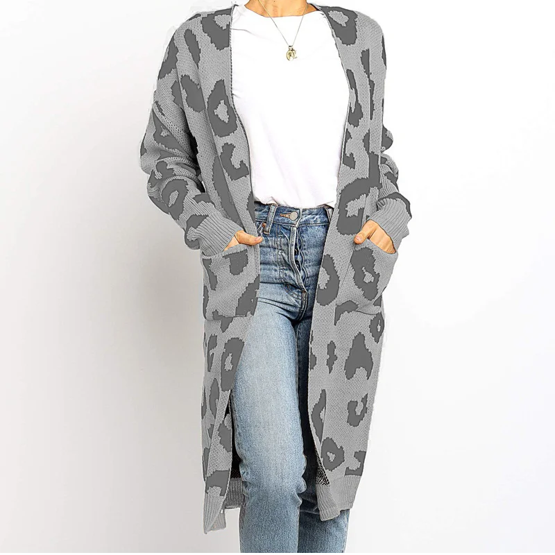 

Khaki Sweater Cardigan Long Leopard Cardigan Fashion 2021 Women Long Coat Women'S Long Sleeve Autumn Winter Sweaters Fashion