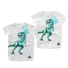 Футболка с короткими рукавами с принтом для мальчиков летняя хлопковая Влагоотводящая Детская футболка с динозавром