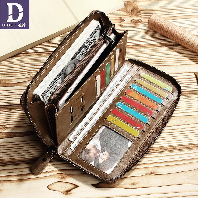 DIDE New Famous Brand Men Long Wallets Genuine Leather Coin Purse Male Purse Card Holder Clutch Wallet Business Vintage Bag