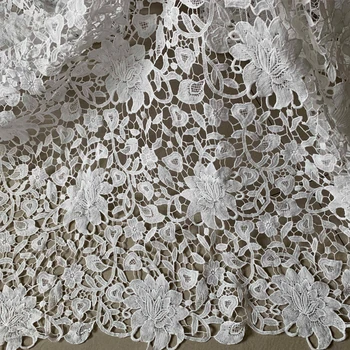 

2Yds High Quality African Embroidery Water Soluble Milk Silk Lace Fabric Polyester Guipure Cord Nigerian Lace Fabric For Sewing