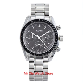 

Bliger 40mm Men's Watch Stainless Steel Strap Date & Week Function Luminous Automatic Mechanical Sport Wristwatch Men