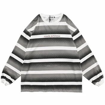 

Men Hip Hop Vintage Striped Tees Shirts Streetwear Harajuku Oversize Tshirt 2020 Autumn New Long Sleeve T-shirt Cotton Tops Tees