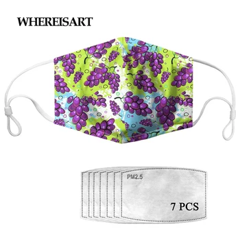 

WHEREISART Grape Fruits Design Purple Tops Washable Soft Breath Maskes Outdoor Elastic Face Mouth Cover