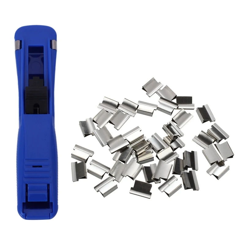 

2 Set Office Stationery: 1 Set Clam Clip Dispenser Refill & 1 Set Blue Plastic Handheld Medium Size Fast Clam Clip Dispenser